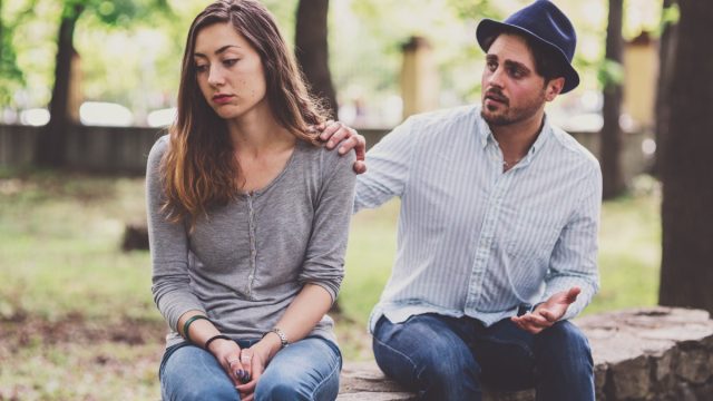 Unhappy couple going through difficult moments