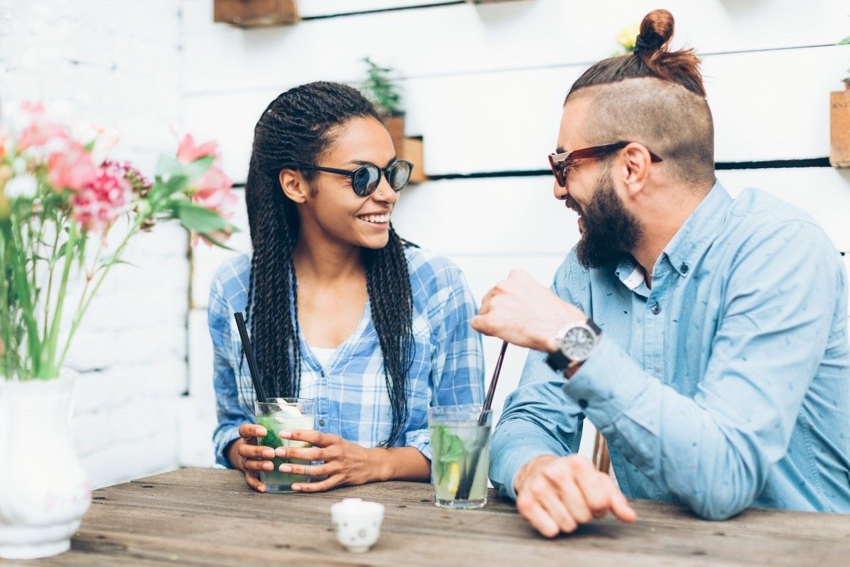 Couple talking on a date