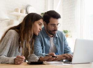 Couple having a discussion about finances together