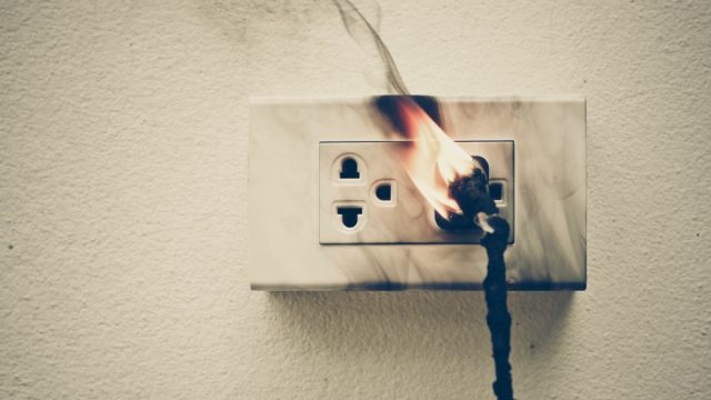wall outlet on fire