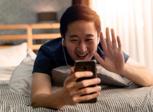 Happy man on video call