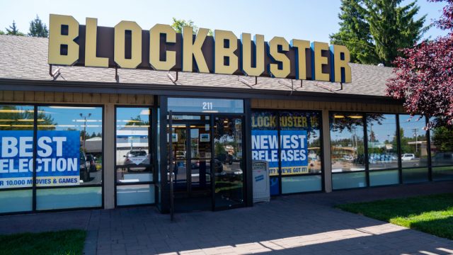 Bend, Oregon - July 8 2019: Exterior of the last remaining Blockbuster Video rental store in the United States of America