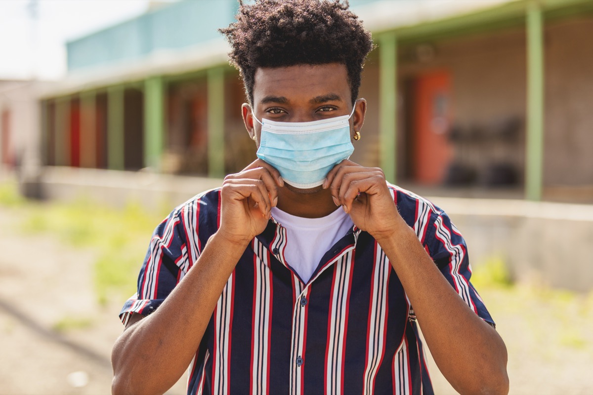 Male Outdoors Wearing Face Mask During Pandemic Virus Outbreak