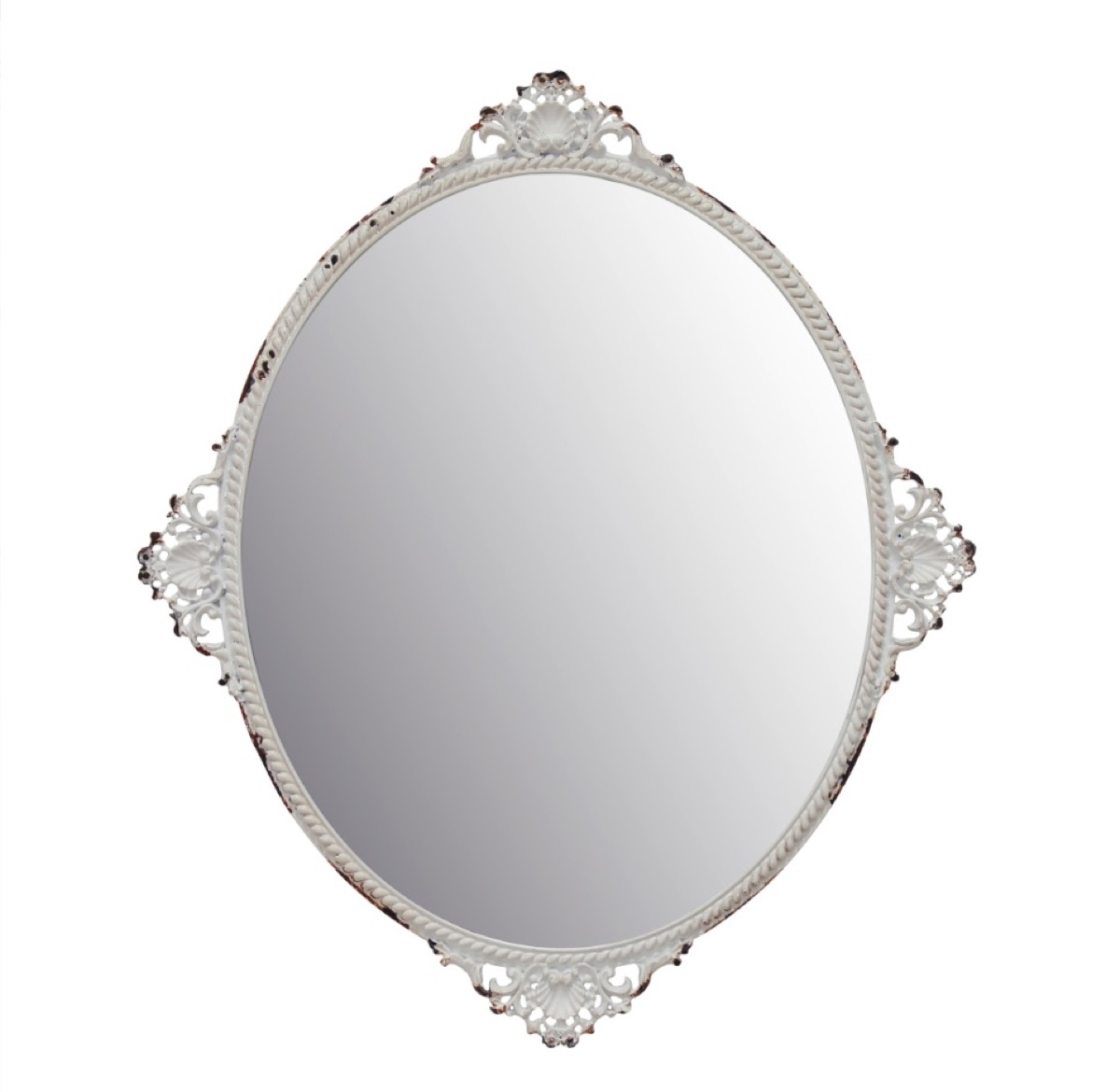 white distressed oval mirror