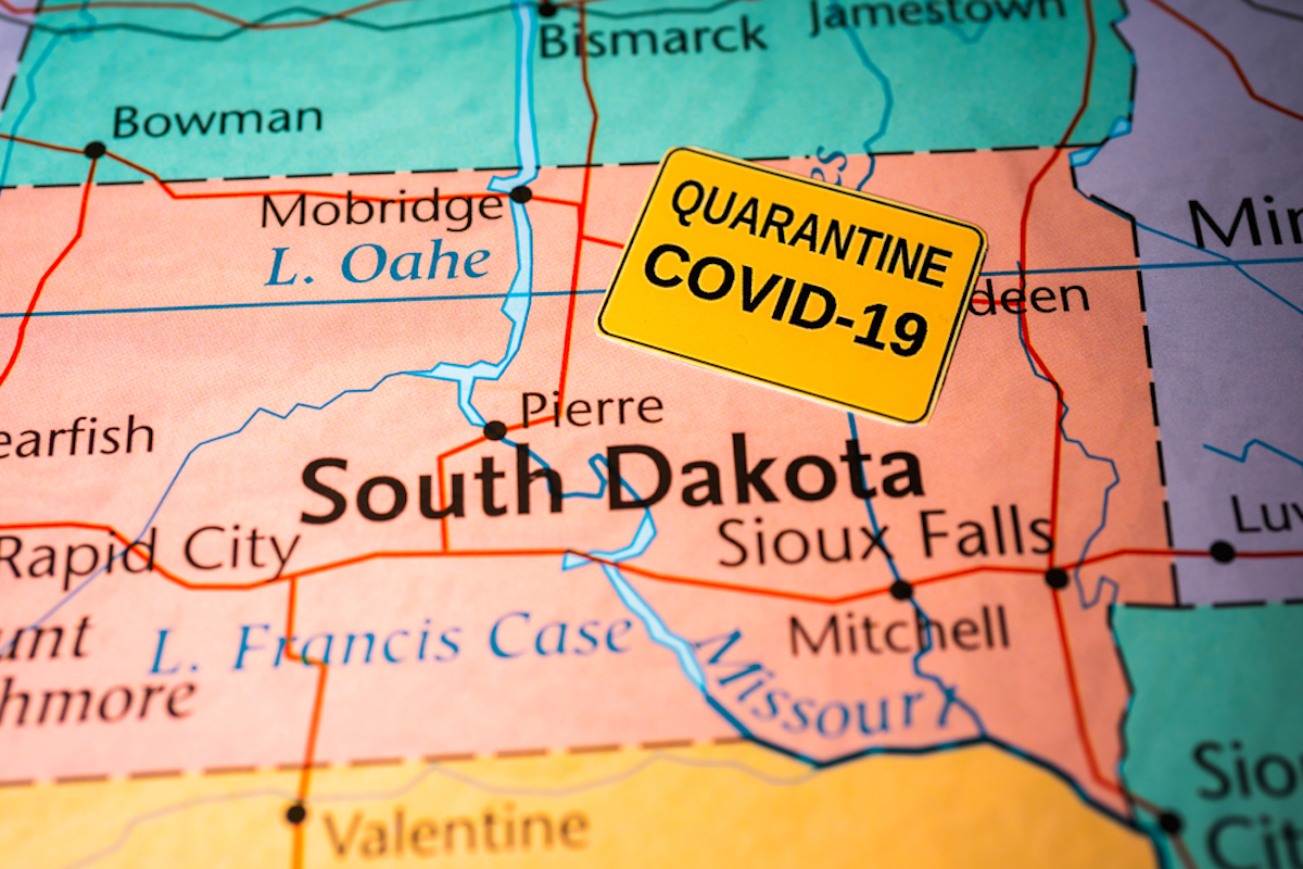 map shows south Dakota with COVID-19 label