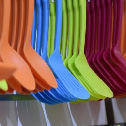 Colored Plastic spoons and spatulas for sale in store