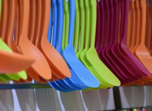 Colored Plastic spoons and spatulas for sale in store