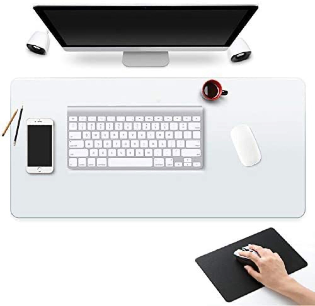 clear desk pad with computer on it
