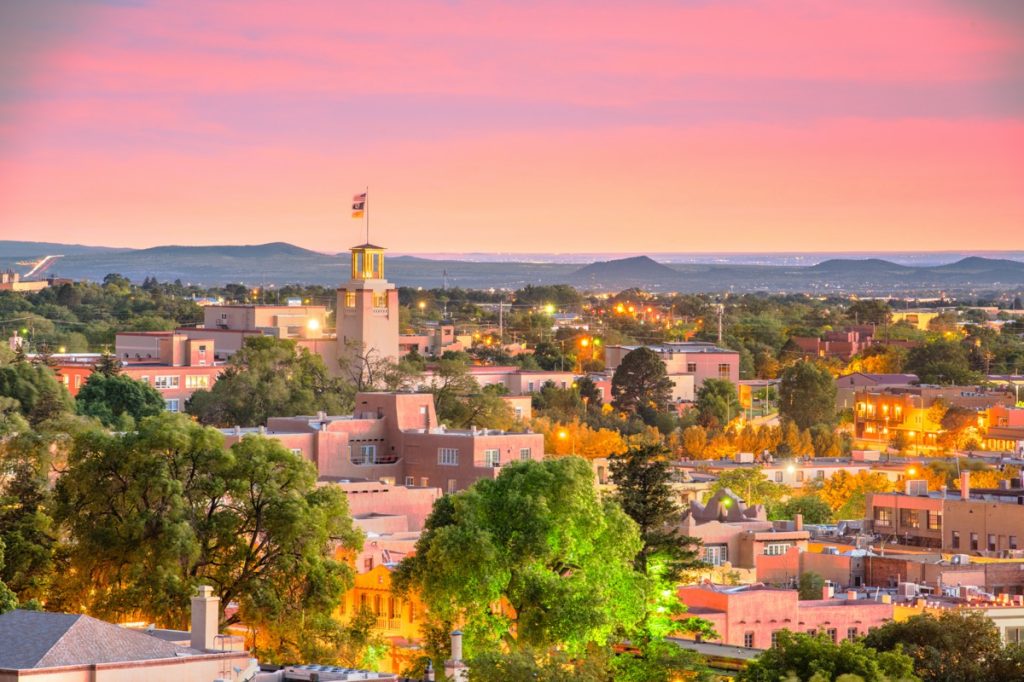cityscape photo of Santa Fe, New Mexico at dusk
