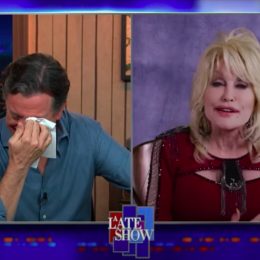 Dolly Parton and Stephen Colbert on the Late Show
