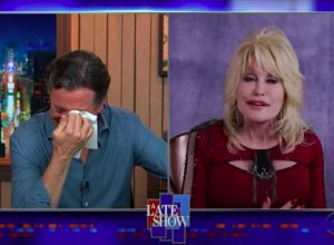 Dolly Parton and Stephen Colbert on the Late Show