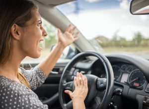 angry white woman driving car