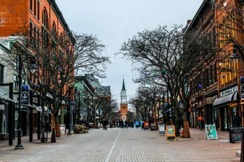 Church Street in Burlington, Vermont in the afternoon