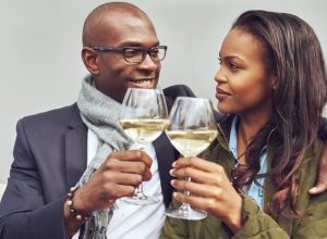 Couple drinking wine on a date together