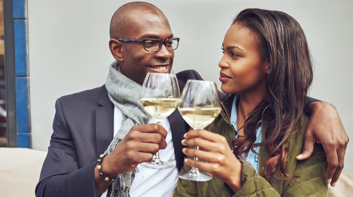 Couple drinking wine on a date together