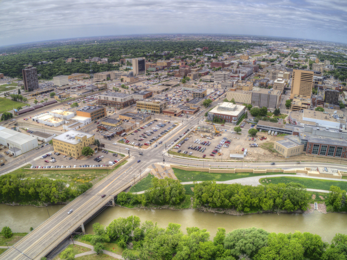 An aerial view of downtown Fargo, North Dakota