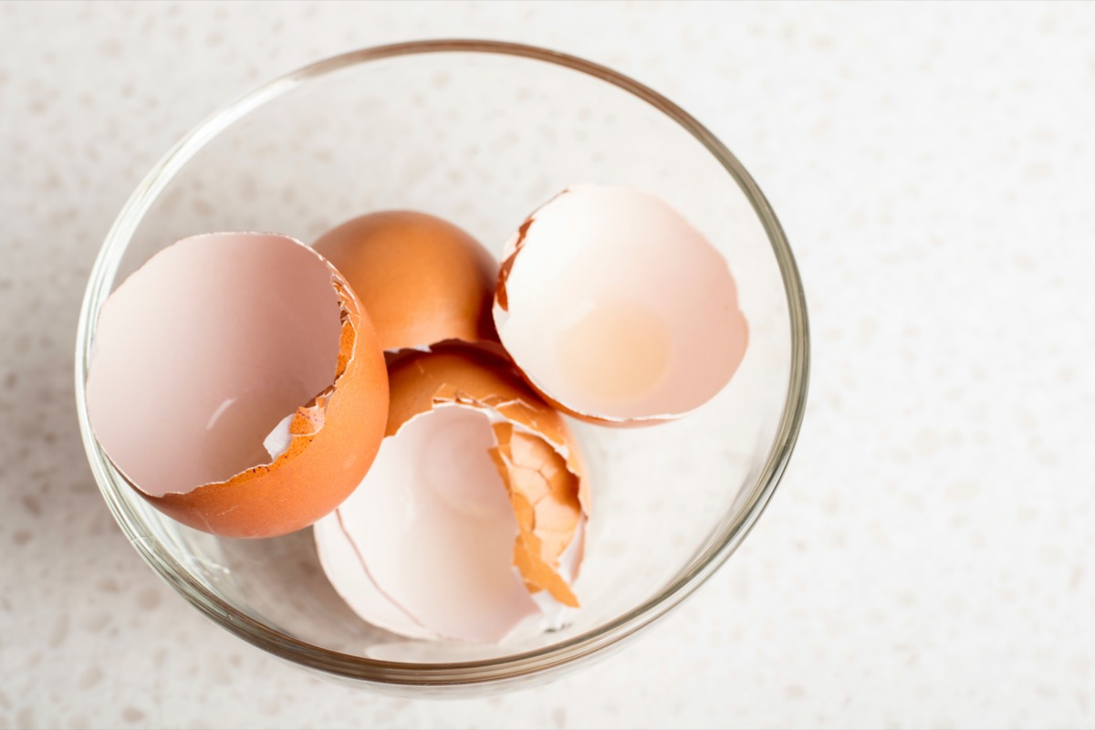 brown egg shells in glass bowl