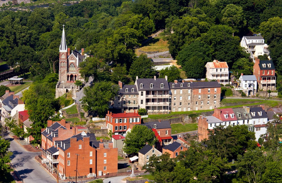 buildings and church in the town of Harper's Ferry, West Virginia