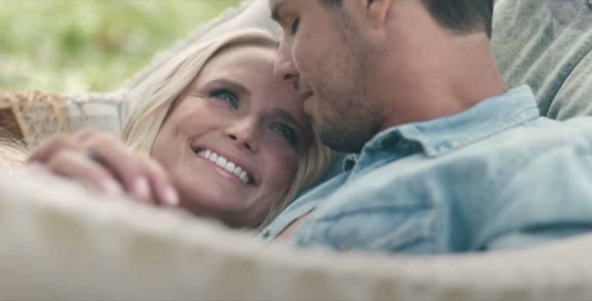 miranda lambert and husband brendan mcloughlin smiling in settling down music video