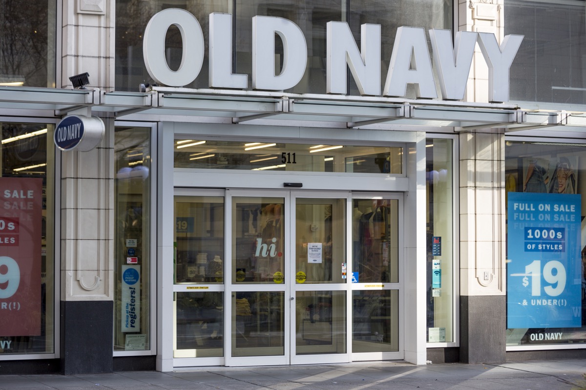The city of Seattle is one of the epicenters of the coronavirus COVID-19 outbreak. The government shutdown of non-essential businesses has closed many public places including shops, restaurants, bank lobbies and more. The Old Navy store in downtown is closed during the crisis.
