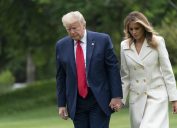 United States President Donald Trump and First lady Melania Trump return to the White House in Washington, DC, after attending a Memorial Day ceremony at Fort McHenry National Monument and Shrine in Baltimore, Maryland on Monday, May 25, 2020
