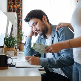 Couple doing finances at home