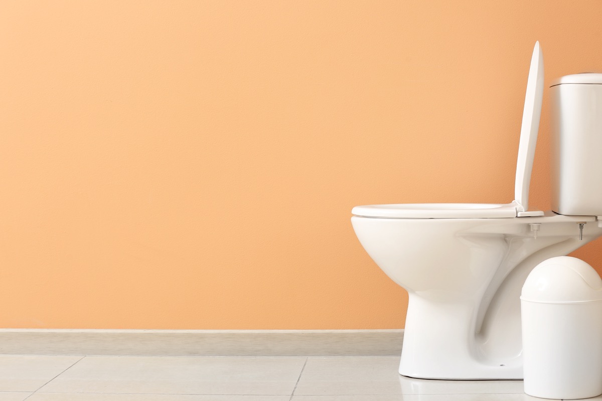 Toilet in orange bathroom