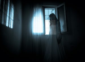 woman's ghost in front of window