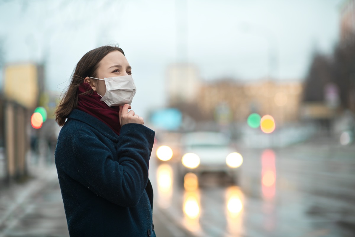 woman wearing face mask in city