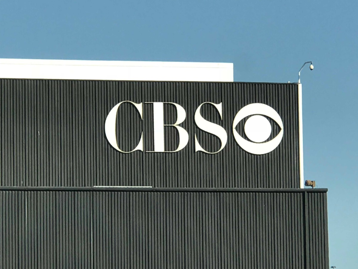 The CBS logo on top of a building at the CBS Television City Studios Lot on Fairfax Avenue and Beverly Boulevard, in the Fairfax District of Los Angeles.