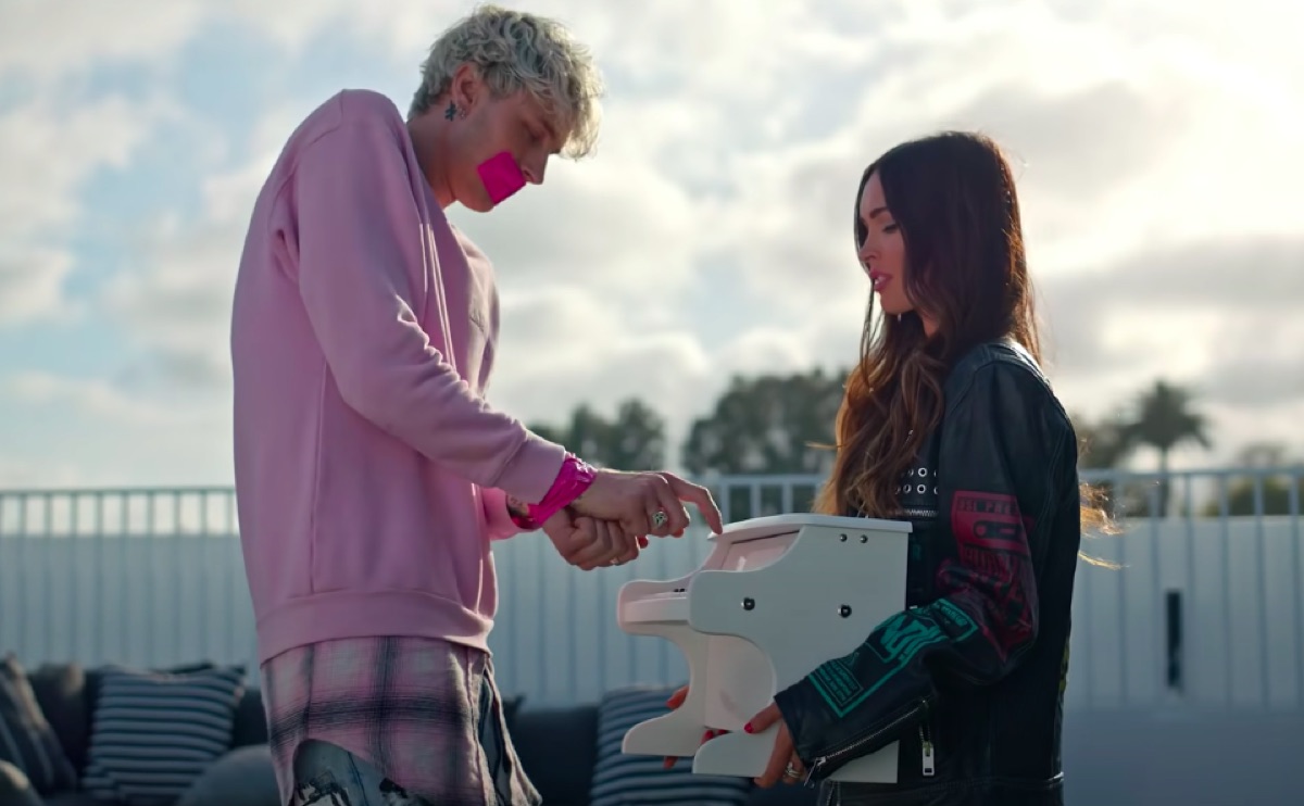 Machine Gun Kelly and Megan Fox in the music video for his song "Bloody Valentine"