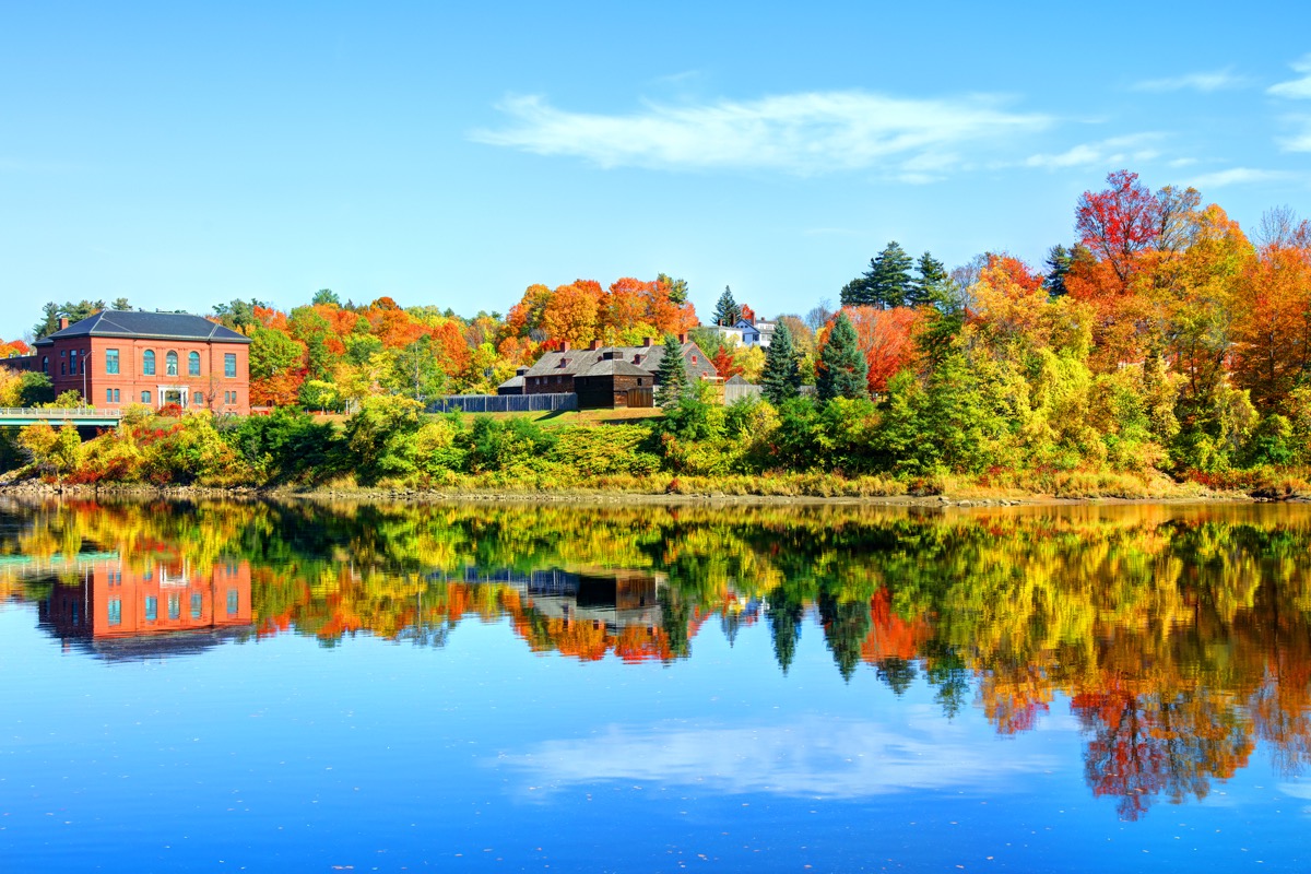 lake and autumn trees in Augusta, Maine