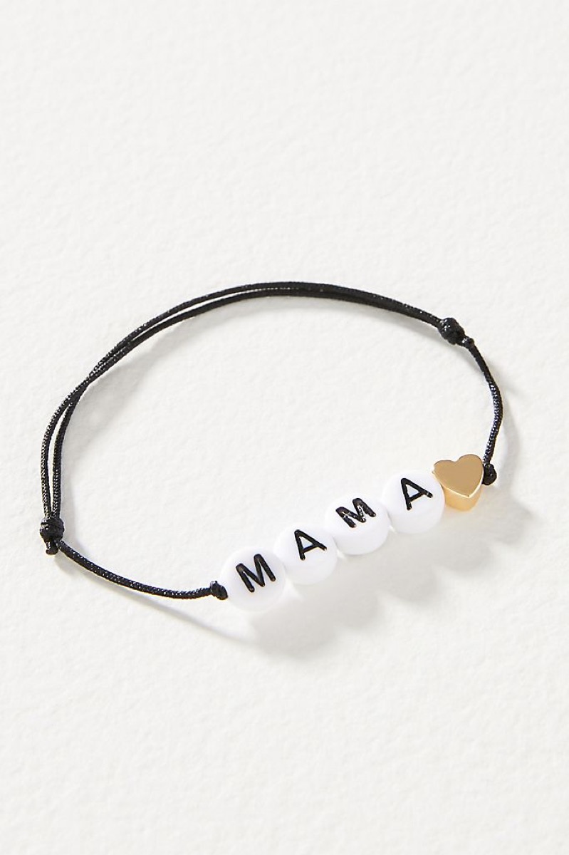 black bracelet with "mama" beads