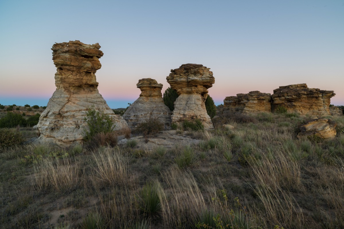 photo of rock formation, the Wedding Party, in the Black Mesa Area, Oklahoma