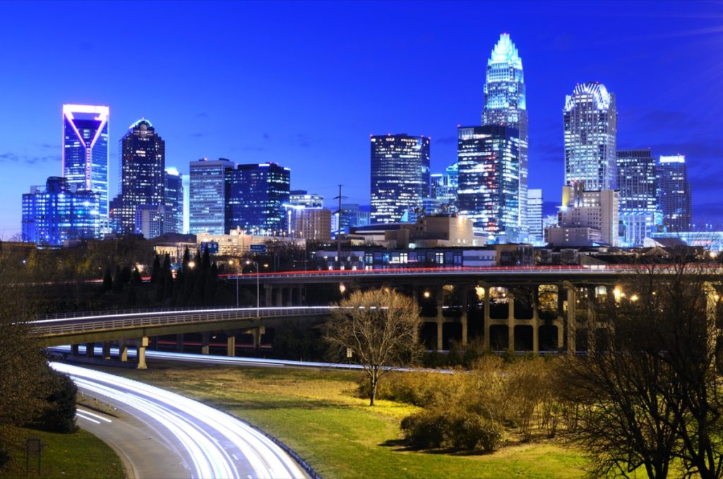 city skyline of Charlotte, North Carolina at night