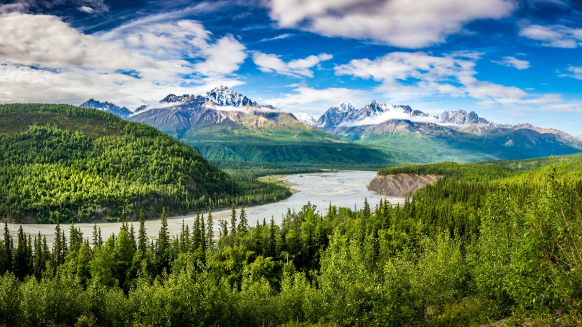 glaciers, lake, and tress in Chugach, Alaska