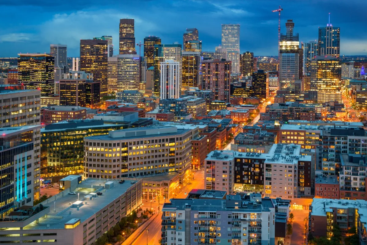 city skyline of Denver, Colorado at night