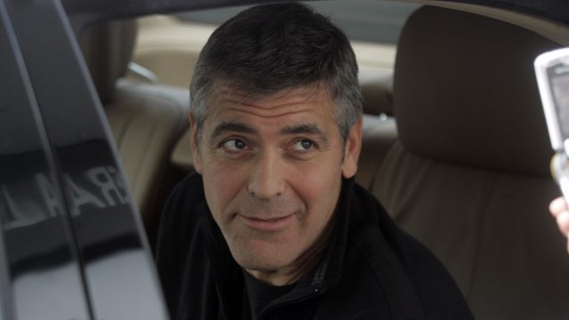George Clooney arrived at Ciampino airport in Rome where he has to present the film "Leatherheads" in Rome in April 9, 2008.