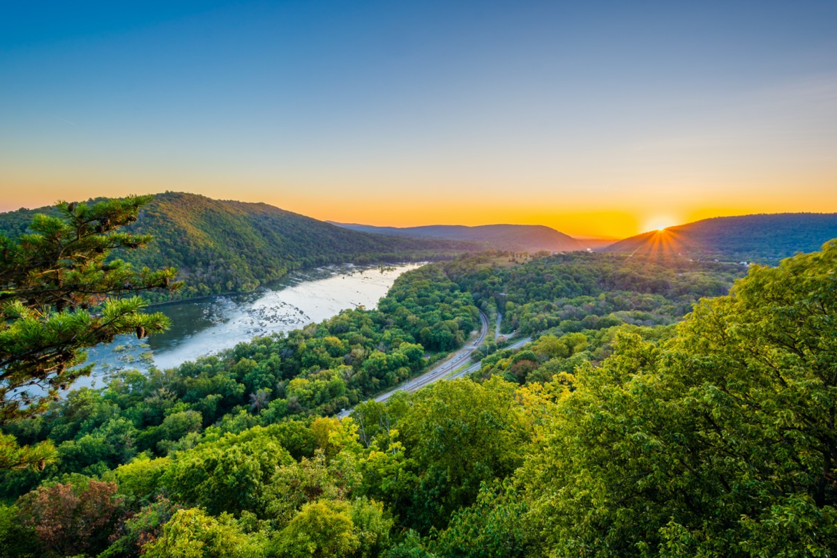 landscape photo of Harper's Ferry, West Virginia at sunset