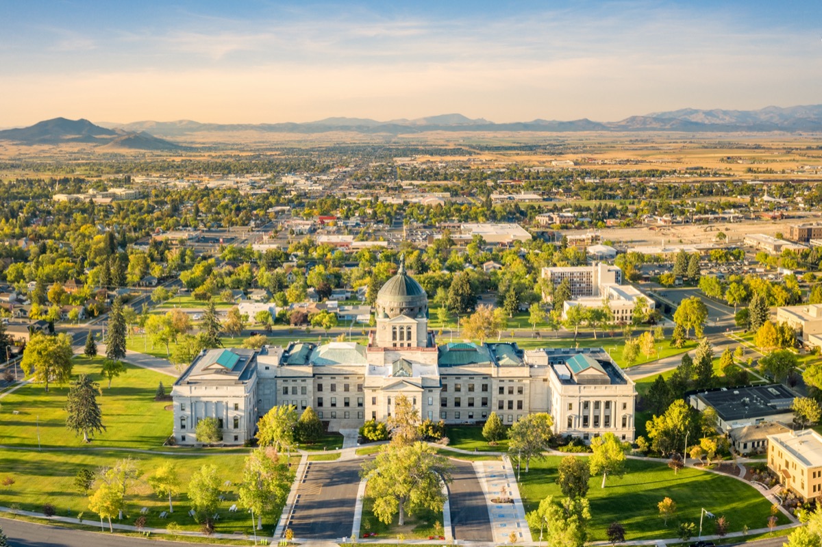 photo take by a drone of the Montana State Capitol in Helena, Montana