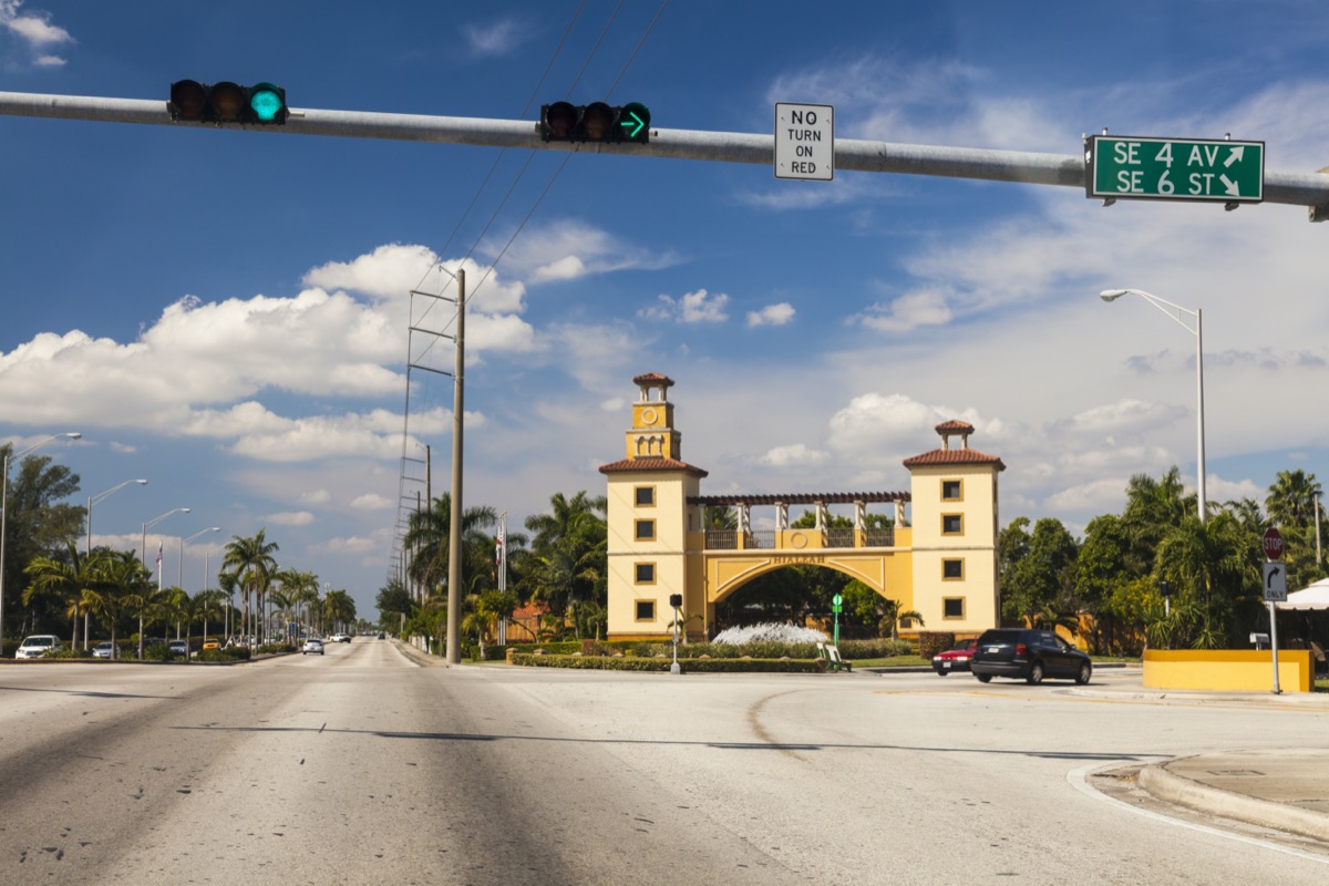 street and Hialeah Monument in downtown Hialeah, Florida