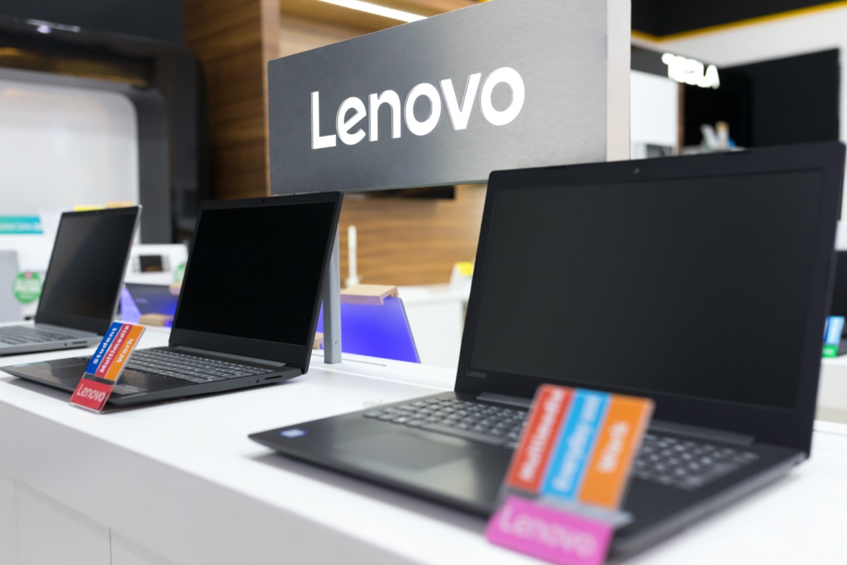 lenovo laptops on display in store