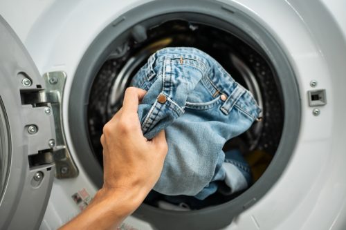 Washing jeans in machine