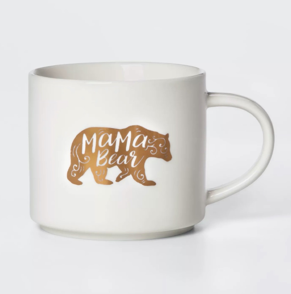 white mug with bear design and "mama bear" written on it