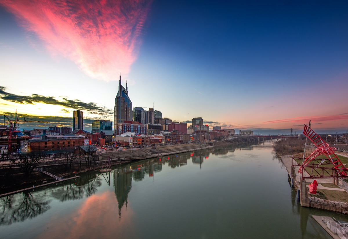 city skyline and river in Nashville, Tennessee