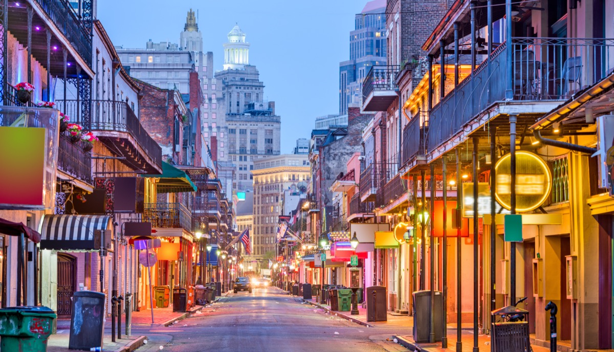 Bourbon Street in New Orleans, Louisiana at twilight