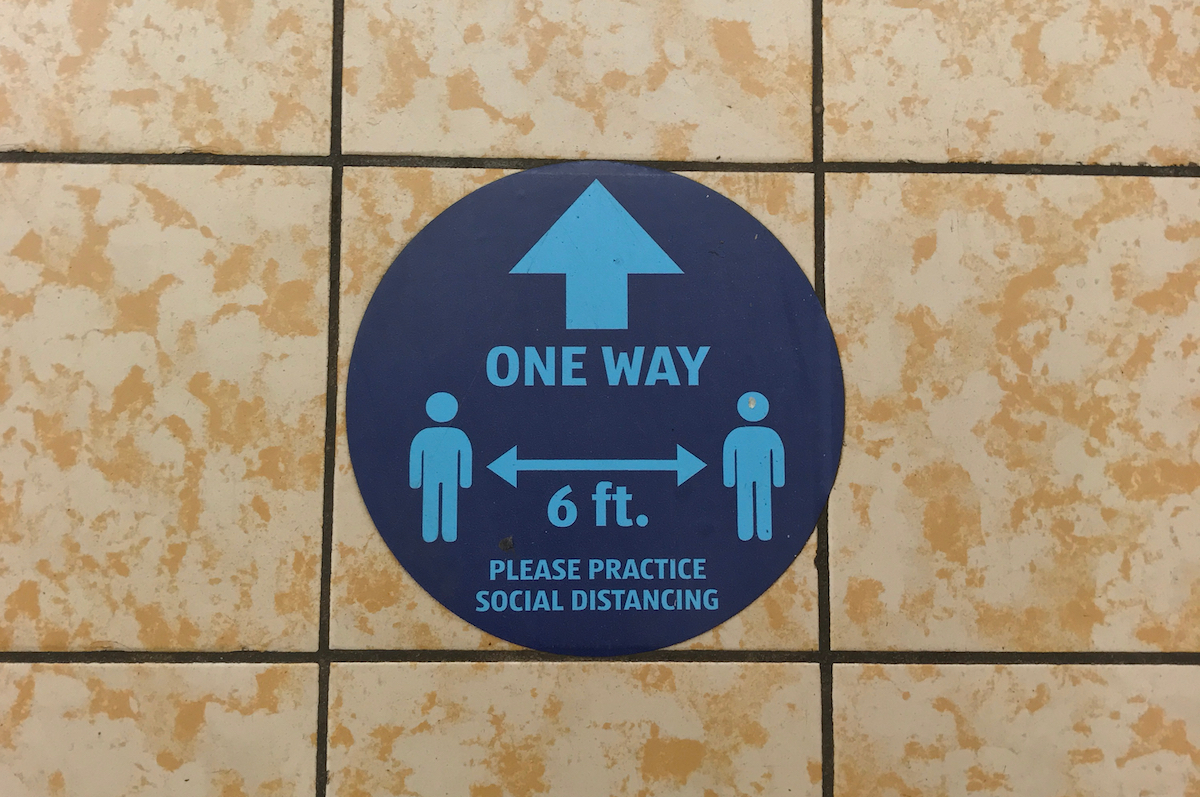 one way sticker shows which way to shop at the store