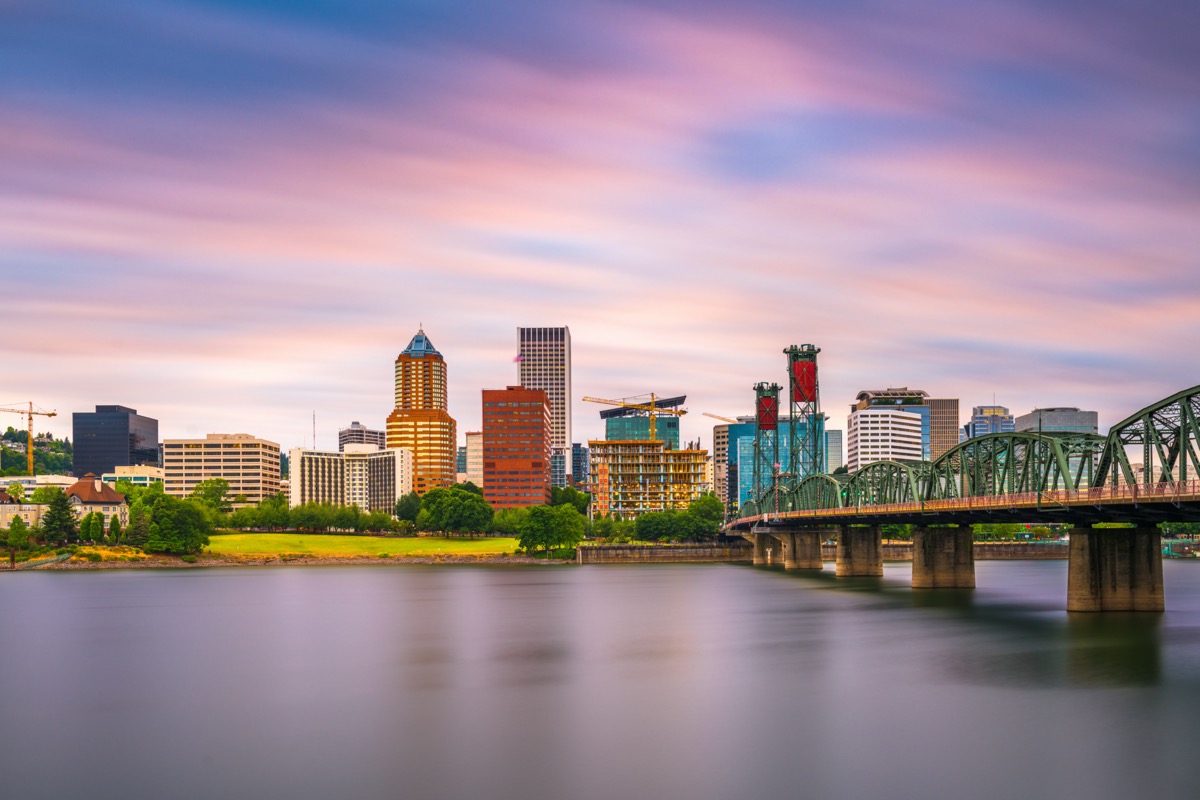 city skyline of and the Willamette River in Portland, Oregon