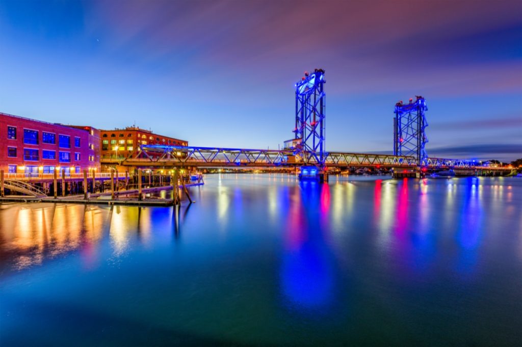cityscape photo of Portsmouth, New Hampshire at night