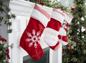 red christmas stockings on mantle
